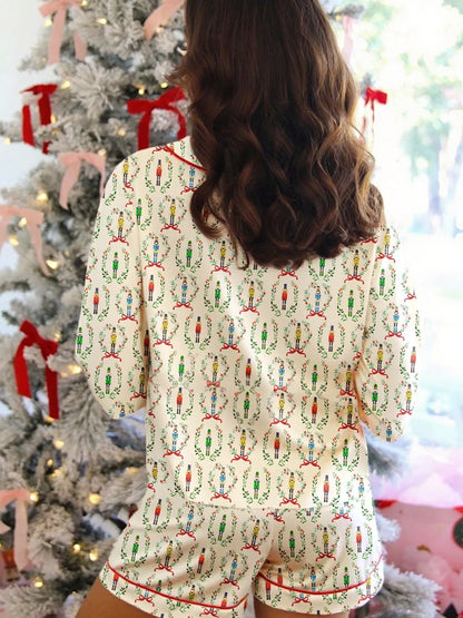 Hazel Blues® |  Nutcracker Print Long Sleeve Top and Shorts Lounge Set