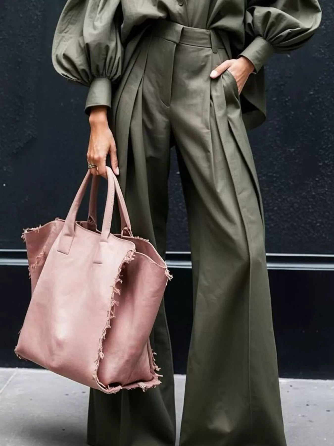 Hazel Blues® |  Lantern Sleeve Shirt and Wide Leg Pants Set