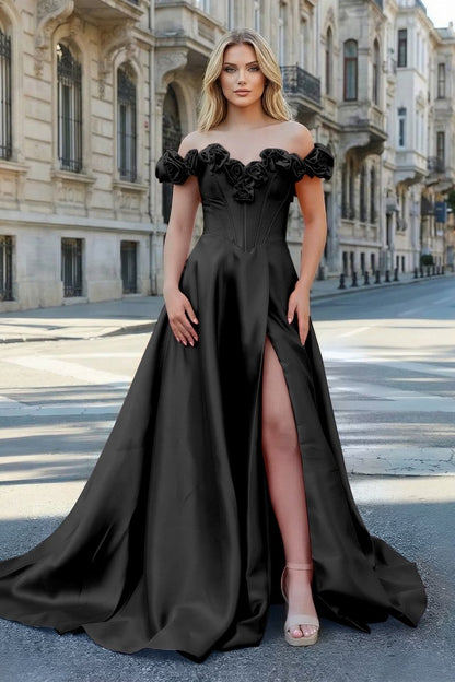 Fuchsia Off the Shoulder Corset Bodice A-Line Prom Dress