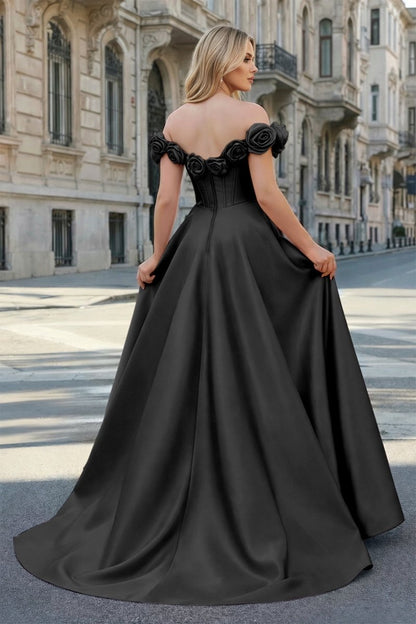 Fuchsia Off the Shoulder Corset Bodice A-Line Prom Dress