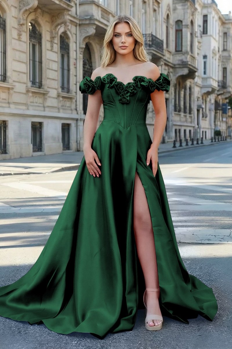 Fuchsia Off the Shoulder Corset Bodice A-Line Prom Dress