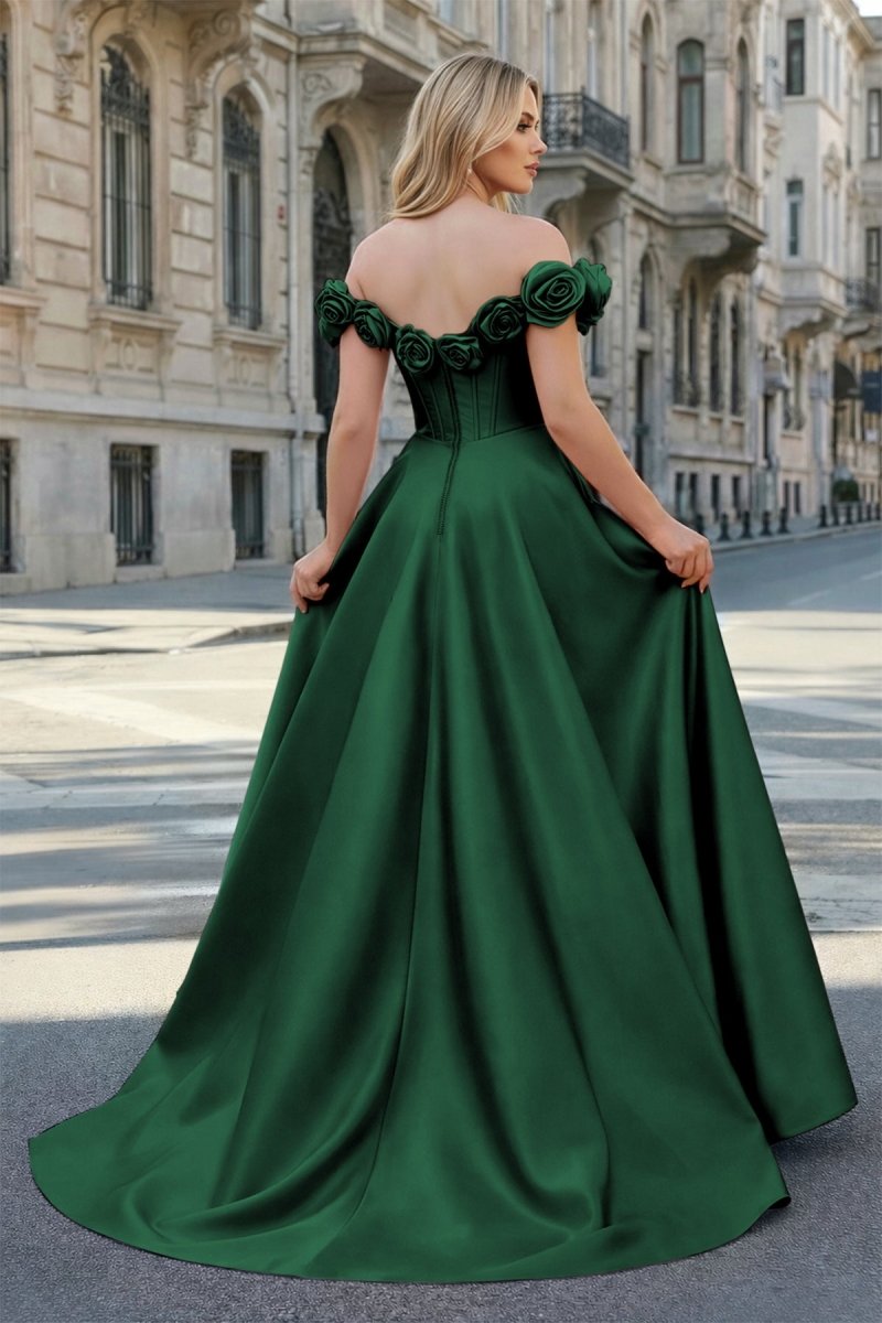 Fuchsia Off the Shoulder Corset Bodice A-Line Prom Dress