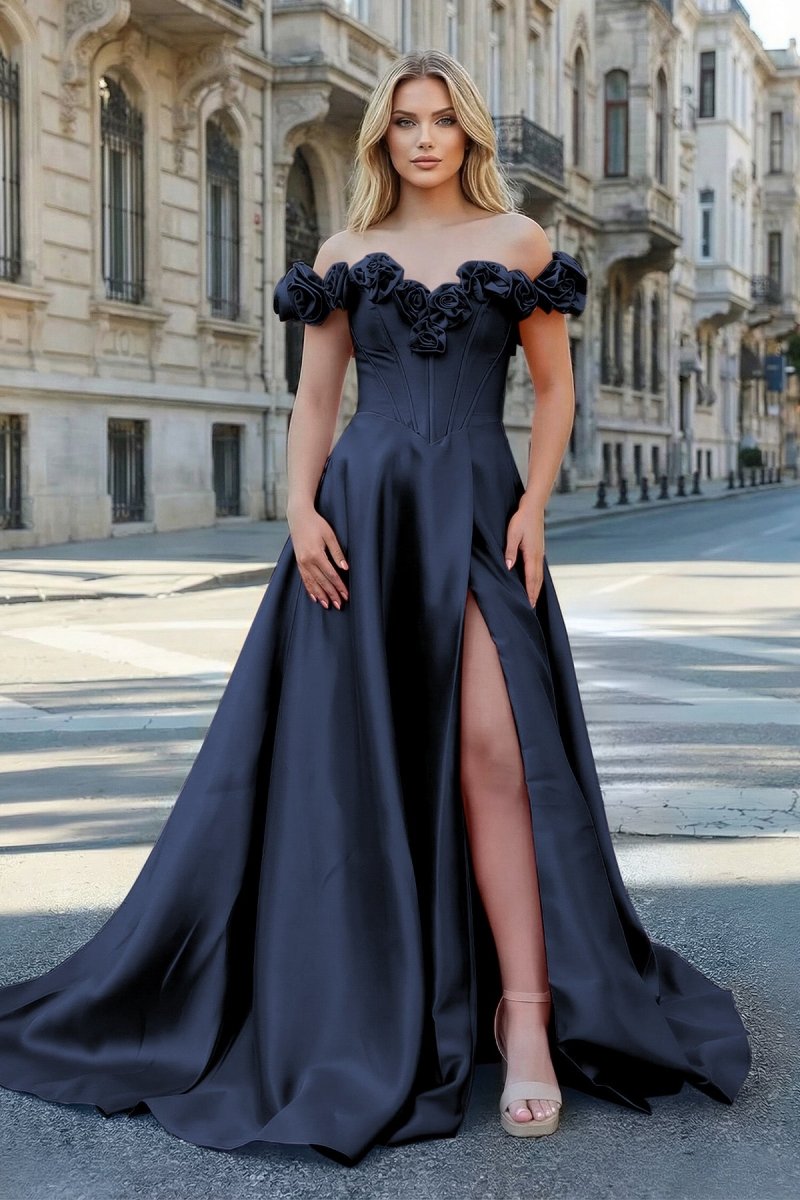 Fuchsia Off the Shoulder Corset Bodice A-Line Prom Dress