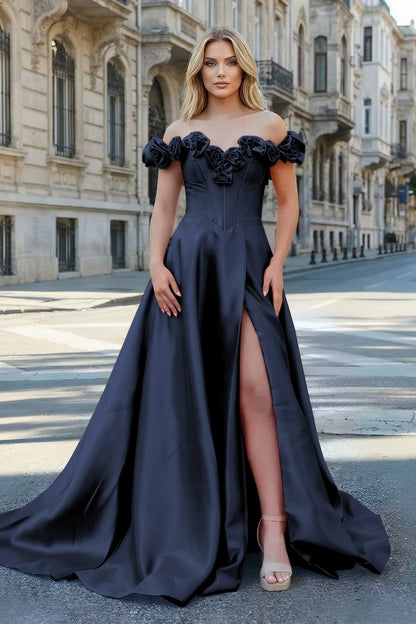 Fuchsia Off the Shoulder Corset Bodice A-Line Prom Dress