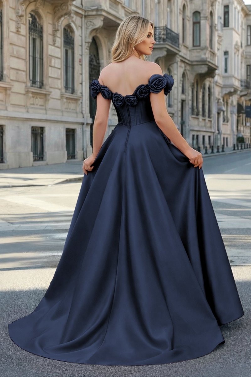 Fuchsia Off the Shoulder Corset Bodice A-Line Prom Dress