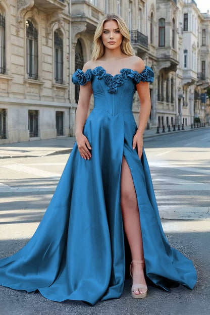 Fuchsia Off the Shoulder Corset Bodice A-Line Prom Dress
