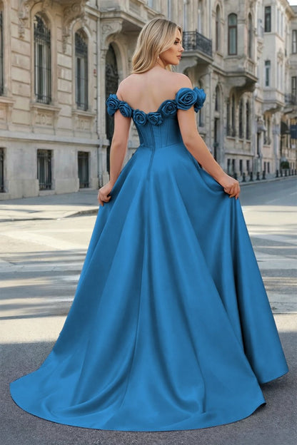Fuchsia Off the Shoulder Corset Bodice A-Line Prom Dress