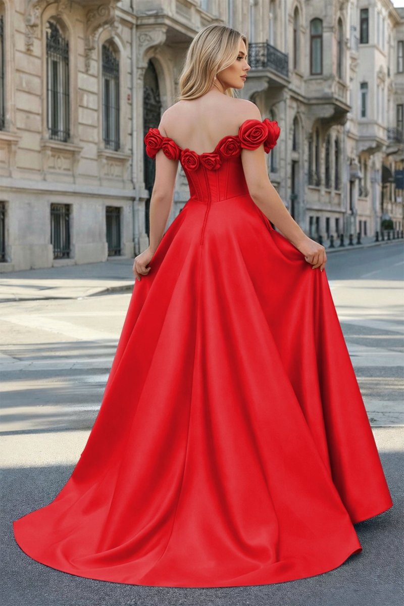 Fuchsia Off the Shoulder Corset Bodice A-Line Prom Dress