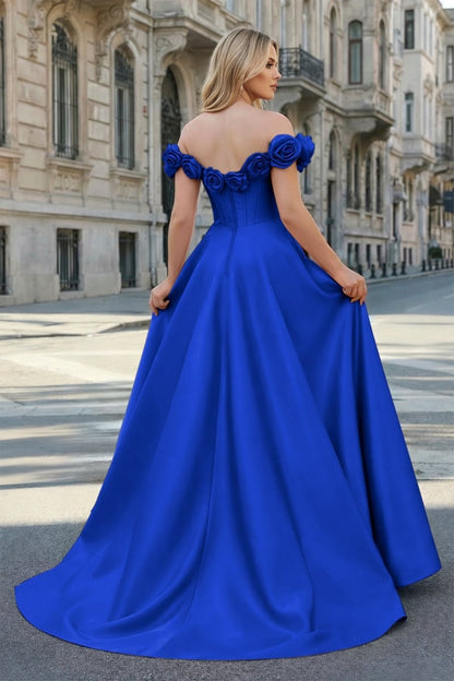 Fuchsia Off the Shoulder Corset Bodice A-Line Prom Dress