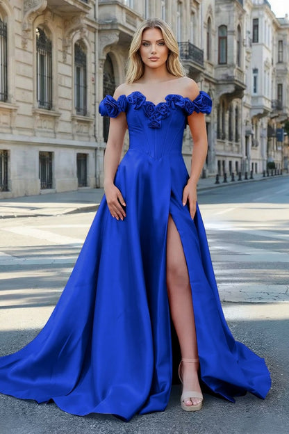 Fuchsia Off the Shoulder Corset Bodice A-Line Prom Dress