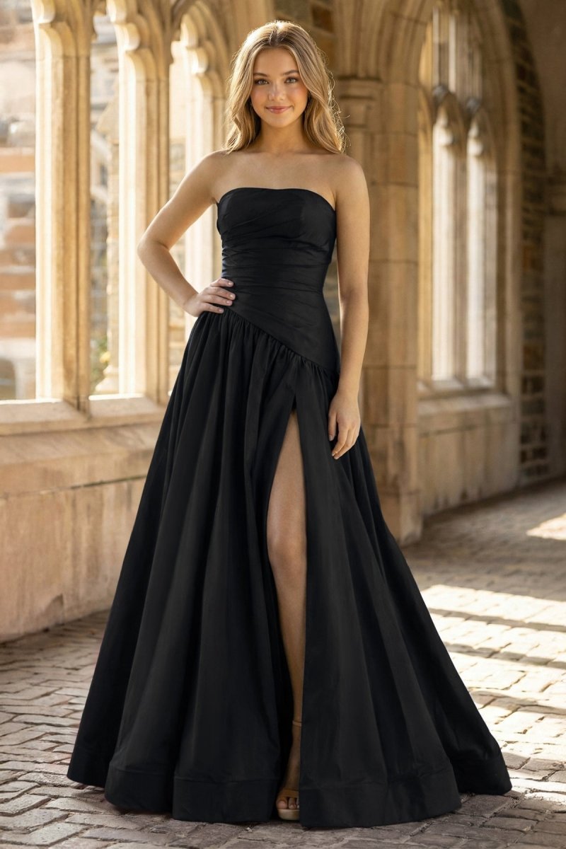 Fuchsia Strapless Taffeta A-line Long Formal Dress