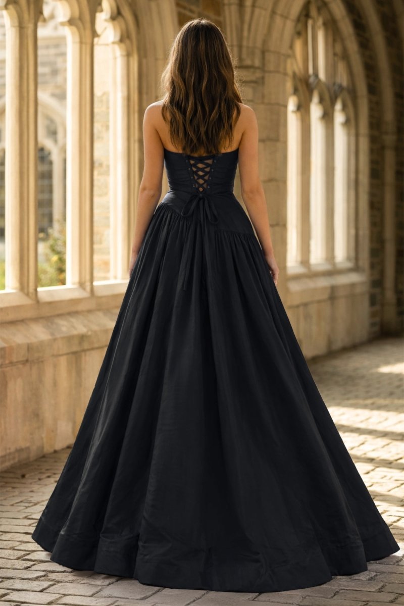 Fuchsia Strapless Taffeta A-line Long Formal Dress