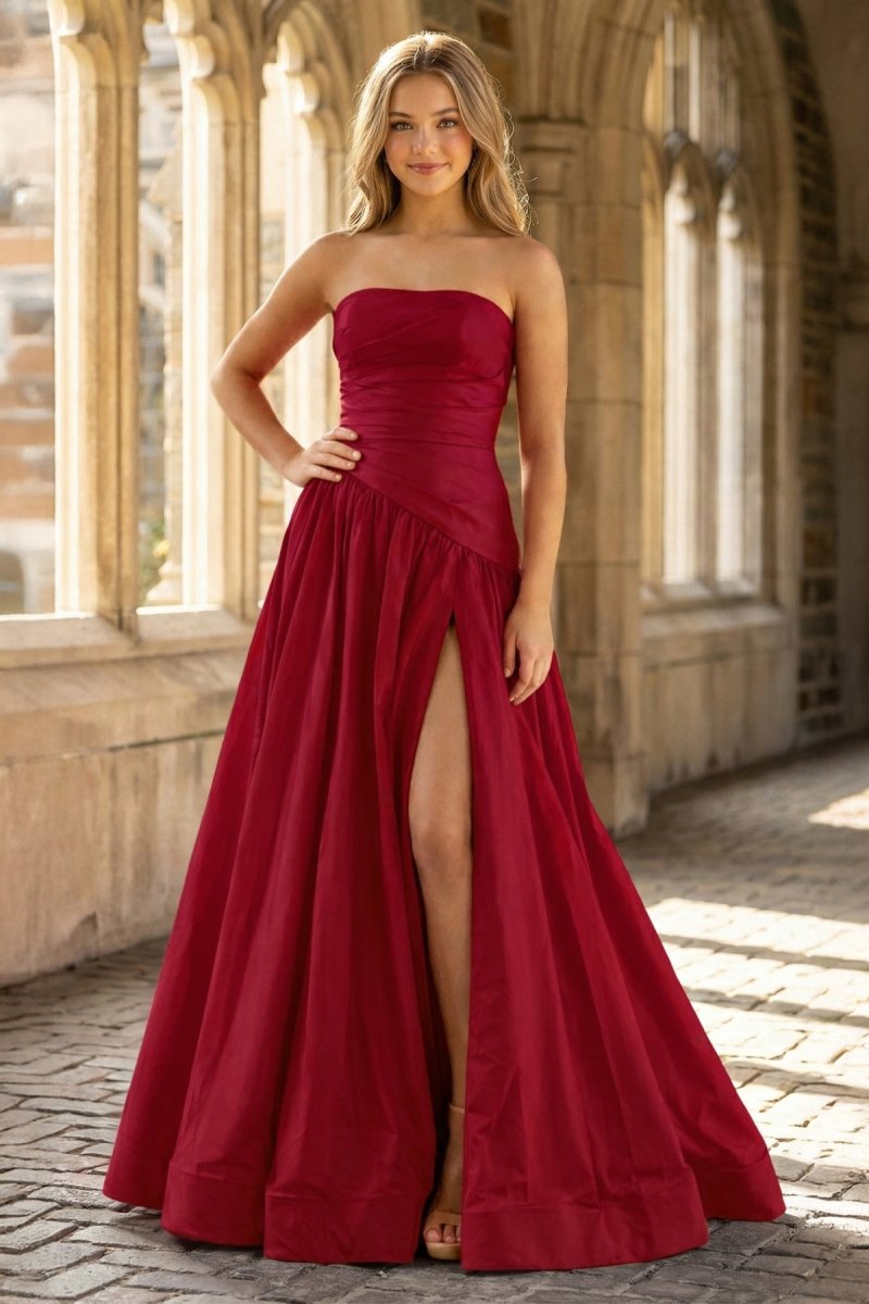 Fuchsia Strapless Taffeta A-line Long Formal Dress