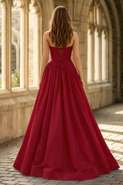 Fuchsia Strapless Taffeta A-line Long Formal Dress