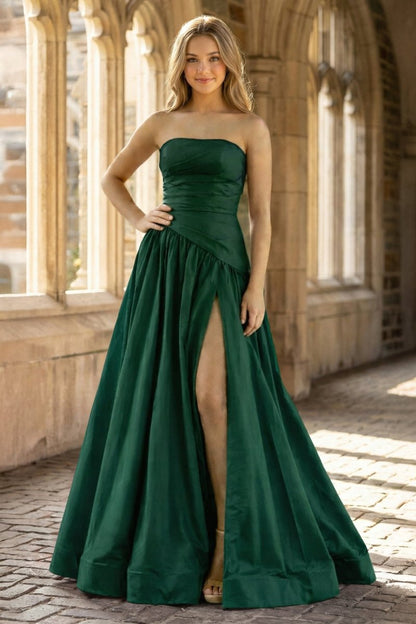 Fuchsia Strapless Taffeta A-line Long Formal Dress