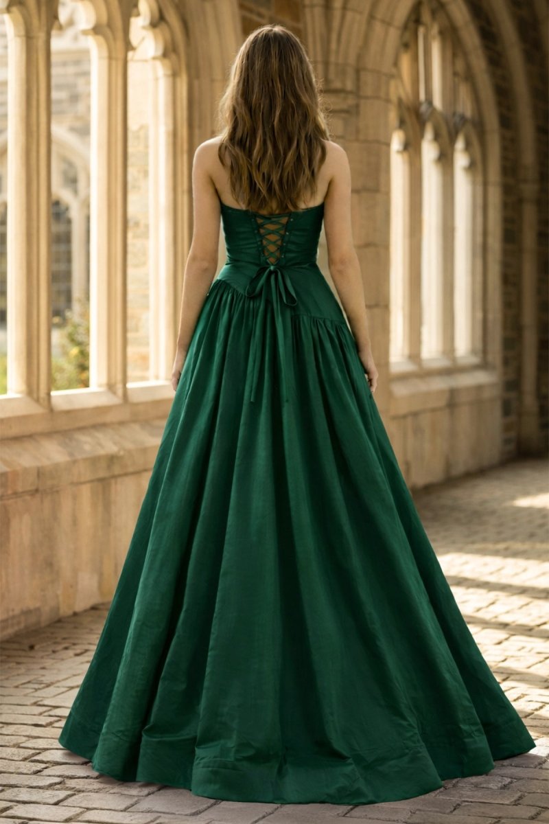 Fuchsia Strapless Taffeta A-line Long Formal Dress