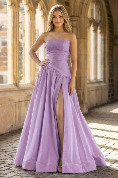 Fuchsia Strapless Taffeta A-line Long Formal Dress