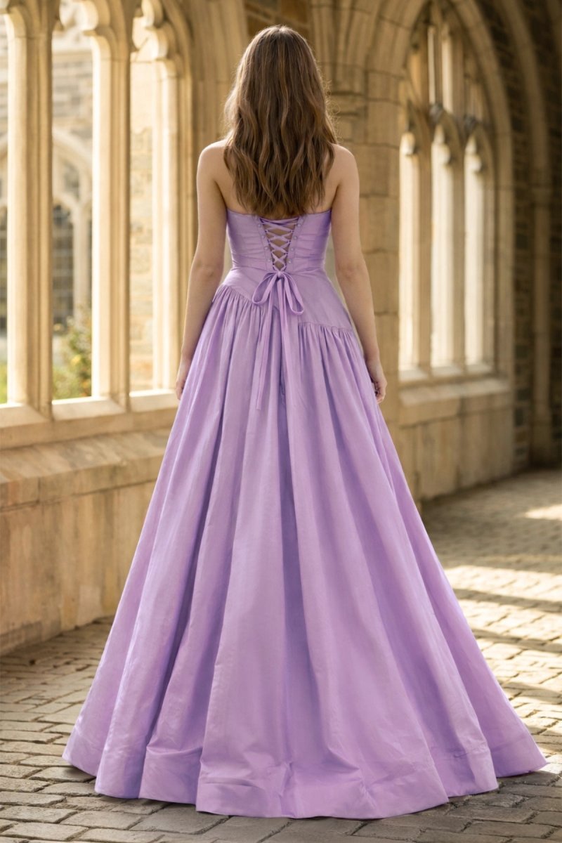 Fuchsia Strapless Taffeta A-line Long Formal Dress