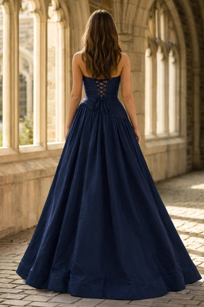 Fuchsia Strapless Taffeta A-line Long Formal Dress