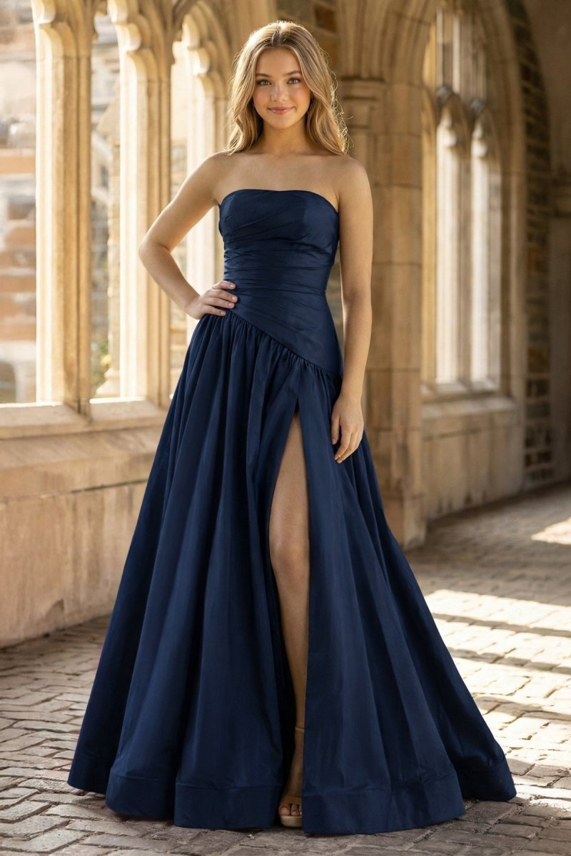 Fuchsia Strapless Taffeta A-line Long Formal Dress