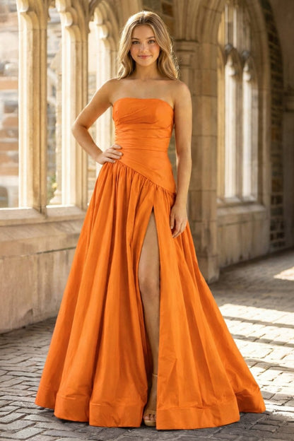 Fuchsia Strapless Taffeta A-line Long Formal Dress