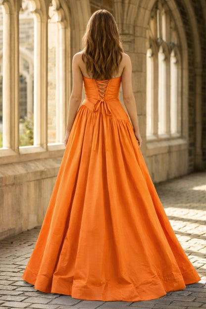 Fuchsia Strapless Taffeta A-line Long Formal Dress