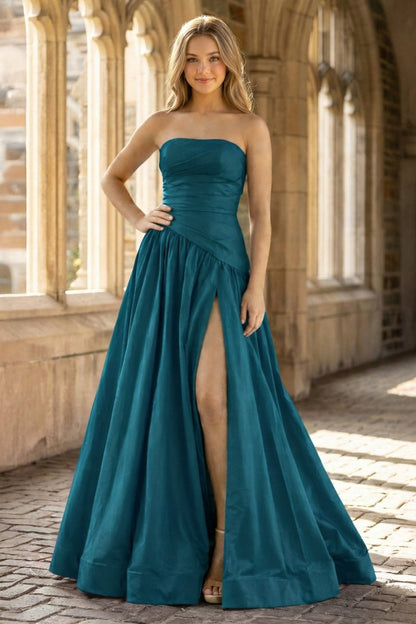 Fuchsia Strapless Taffeta A-line Long Formal Dress