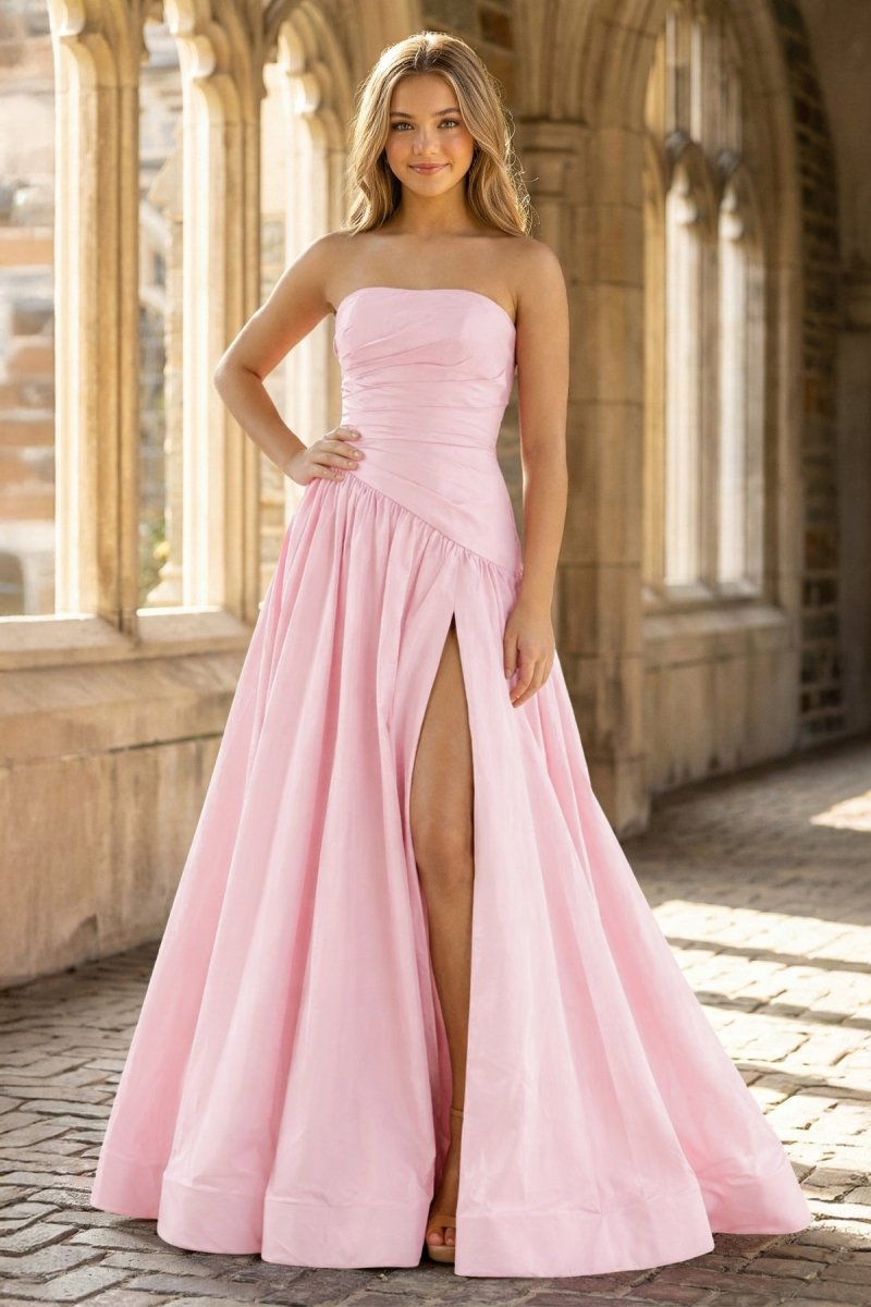 Fuchsia Strapless Taffeta A-line Long Formal Dress