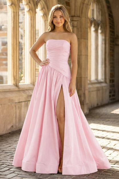 Fuchsia Strapless Taffeta A-line Long Formal Dress
