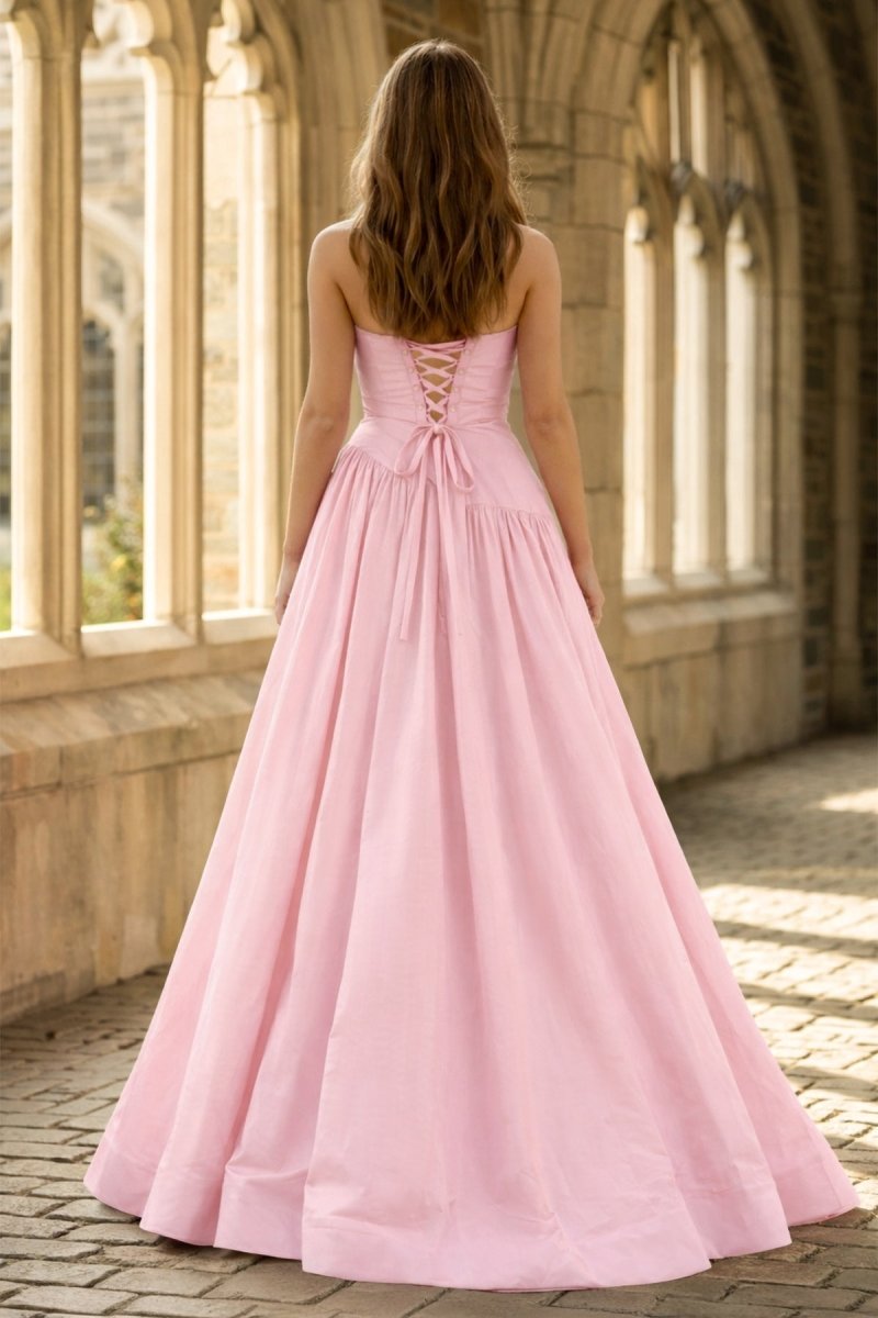Fuchsia Strapless Taffeta A-line Long Formal Dress