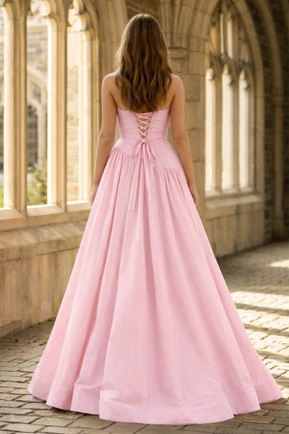 Fuchsia Strapless Taffeta A-line Long Formal Dress