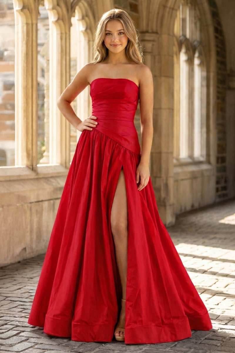 Fuchsia Strapless Taffeta A-line Long Formal Dress