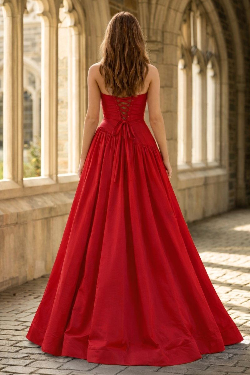 Fuchsia Strapless Taffeta A-line Long Formal Dress