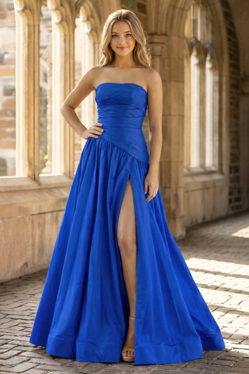 Fuchsia Strapless Taffeta A-line Long Formal Dress