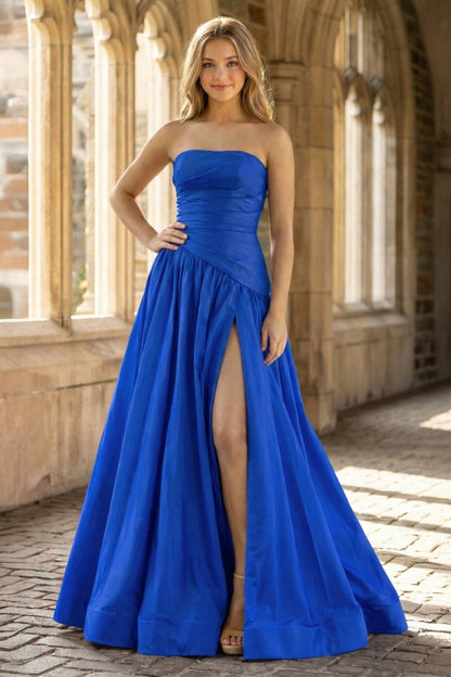 Fuchsia Strapless Taffeta A-line Long Formal Dress