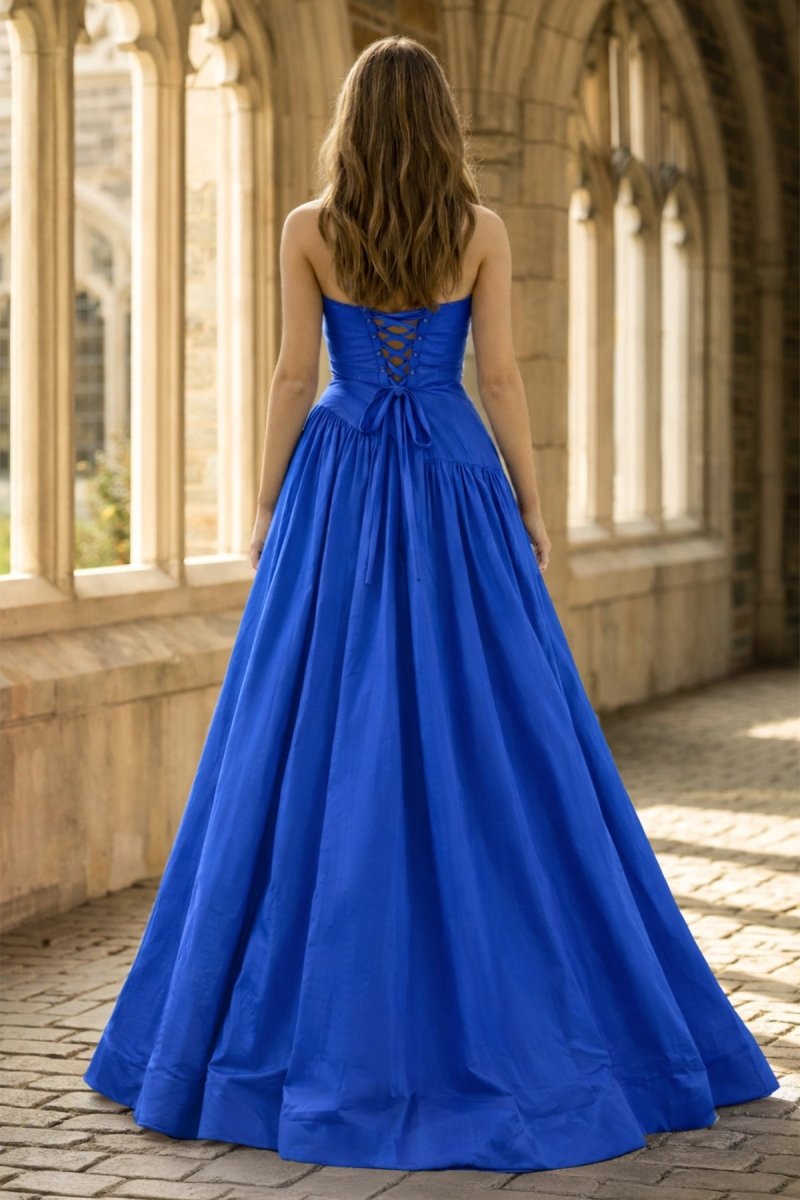 Fuchsia Strapless Taffeta A-line Long Formal Dress