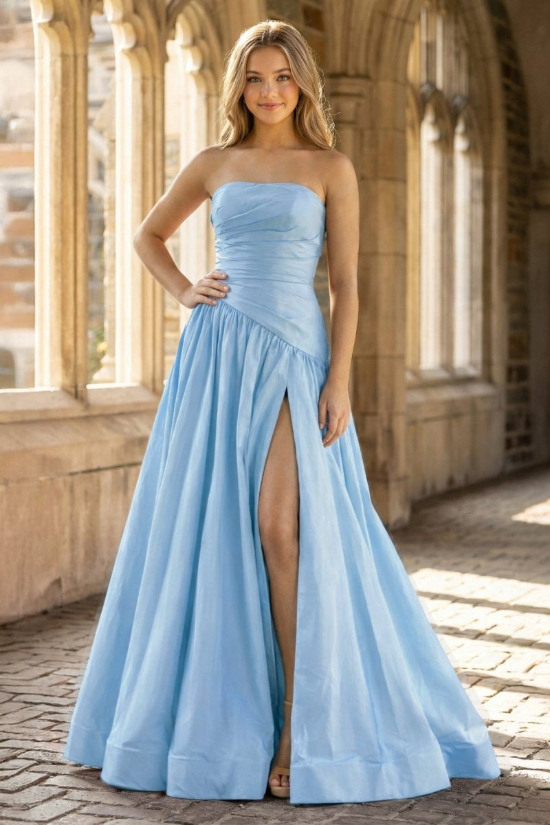 Fuchsia Strapless Taffeta A-line Long Formal Dress