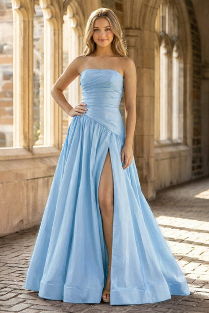Fuchsia Strapless Taffeta A-line Long Formal Dress