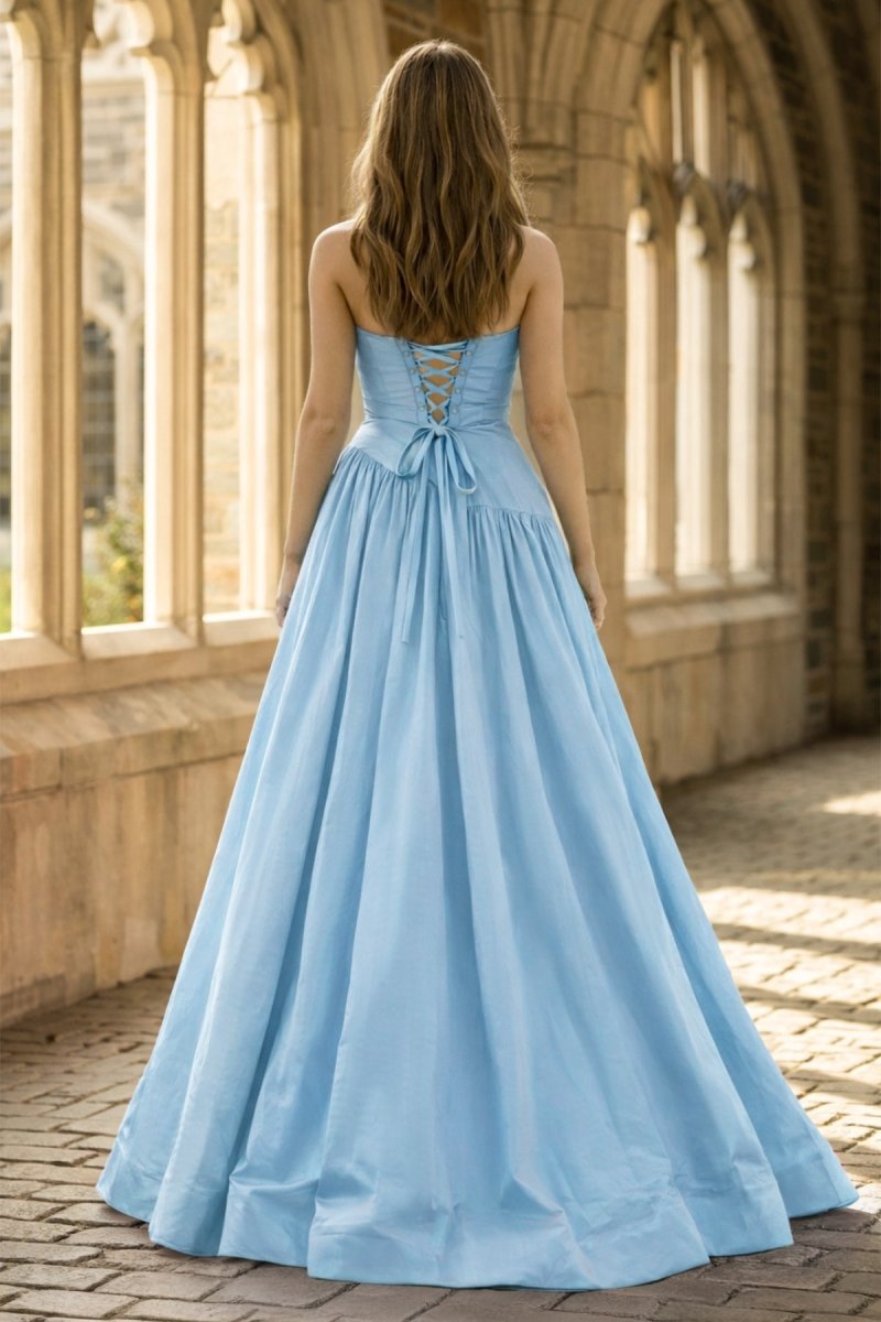 Fuchsia Strapless Taffeta A-line Long Formal Dress