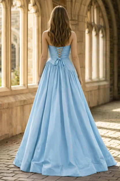 Fuchsia Strapless Taffeta A-line Long Formal Dress