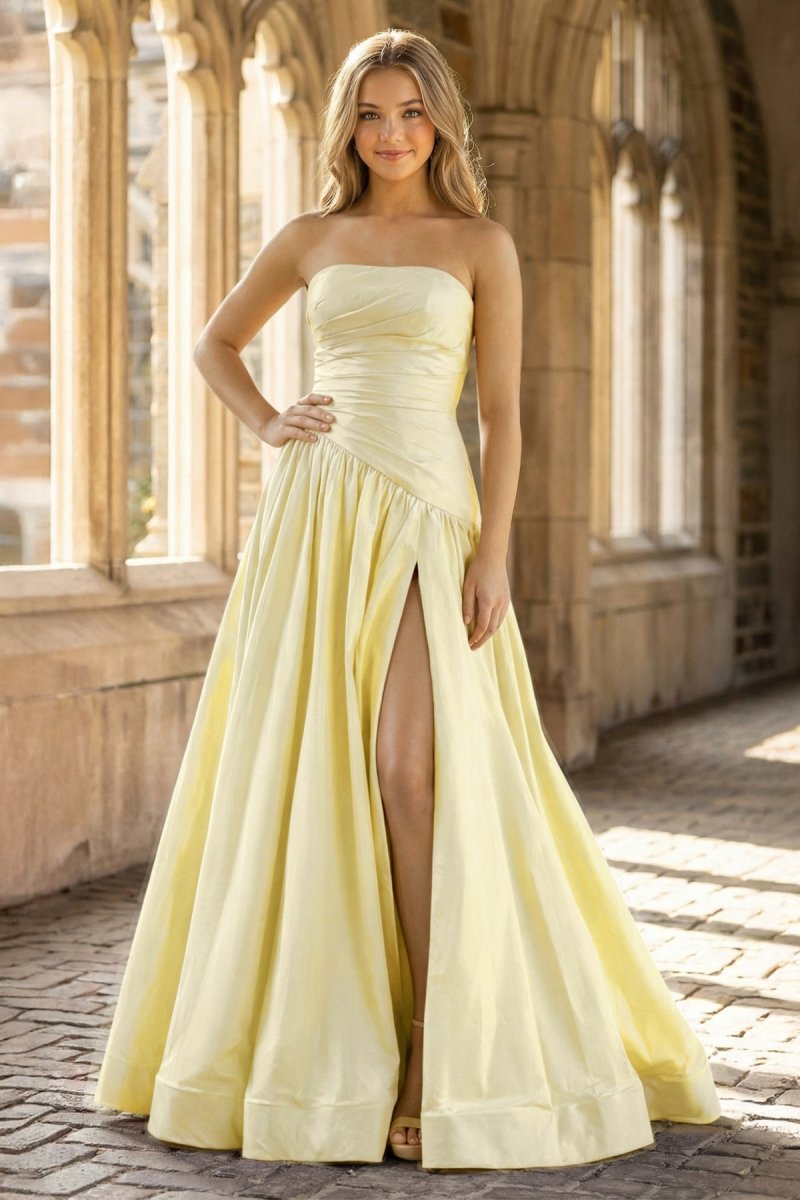 Fuchsia Strapless Taffeta A-line Long Formal Dress