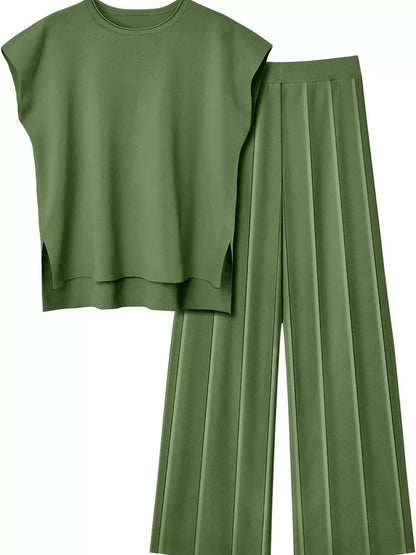 Hazel Blues® |  Casual Solid Color Cap Sleeve Top and Pants Knit Set