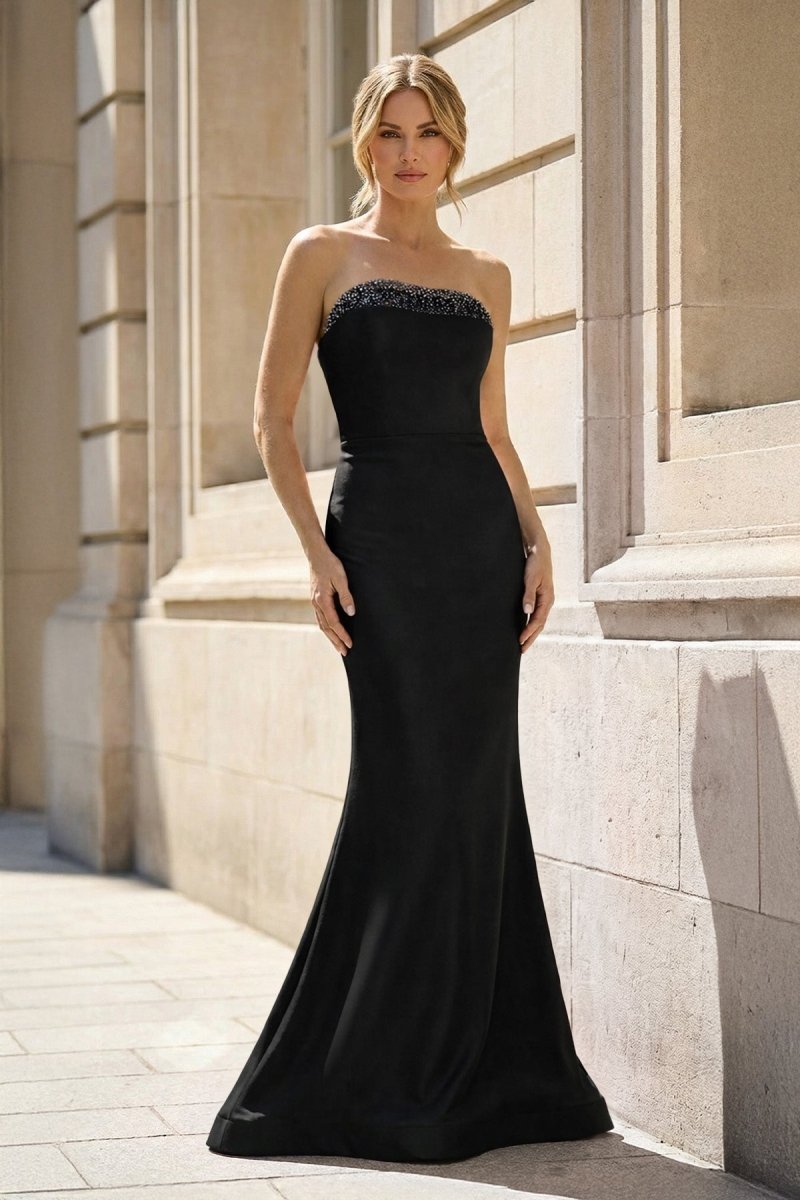 Fuchsia Strapless Mermaid Satin Long Prom Dresses With Beading