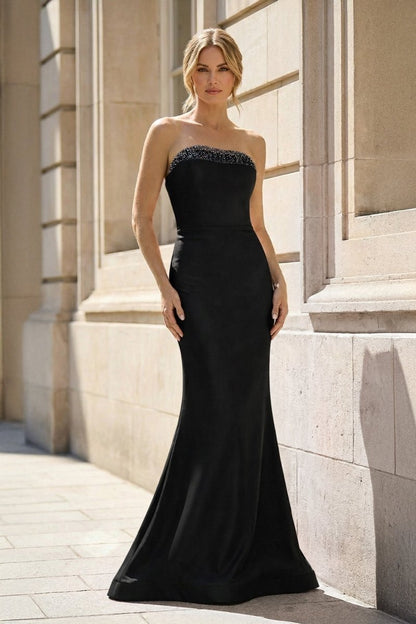 Fuchsia Strapless Mermaid Satin Long Prom Dresses With Beading