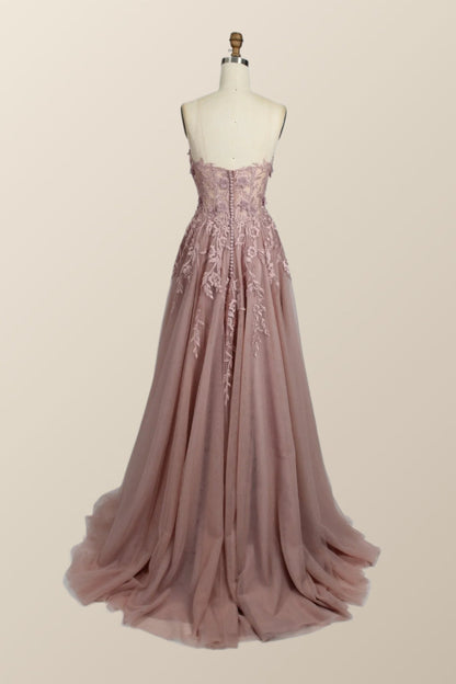 Light Blue Floral Embroidery Strapless A-line Formal Dress