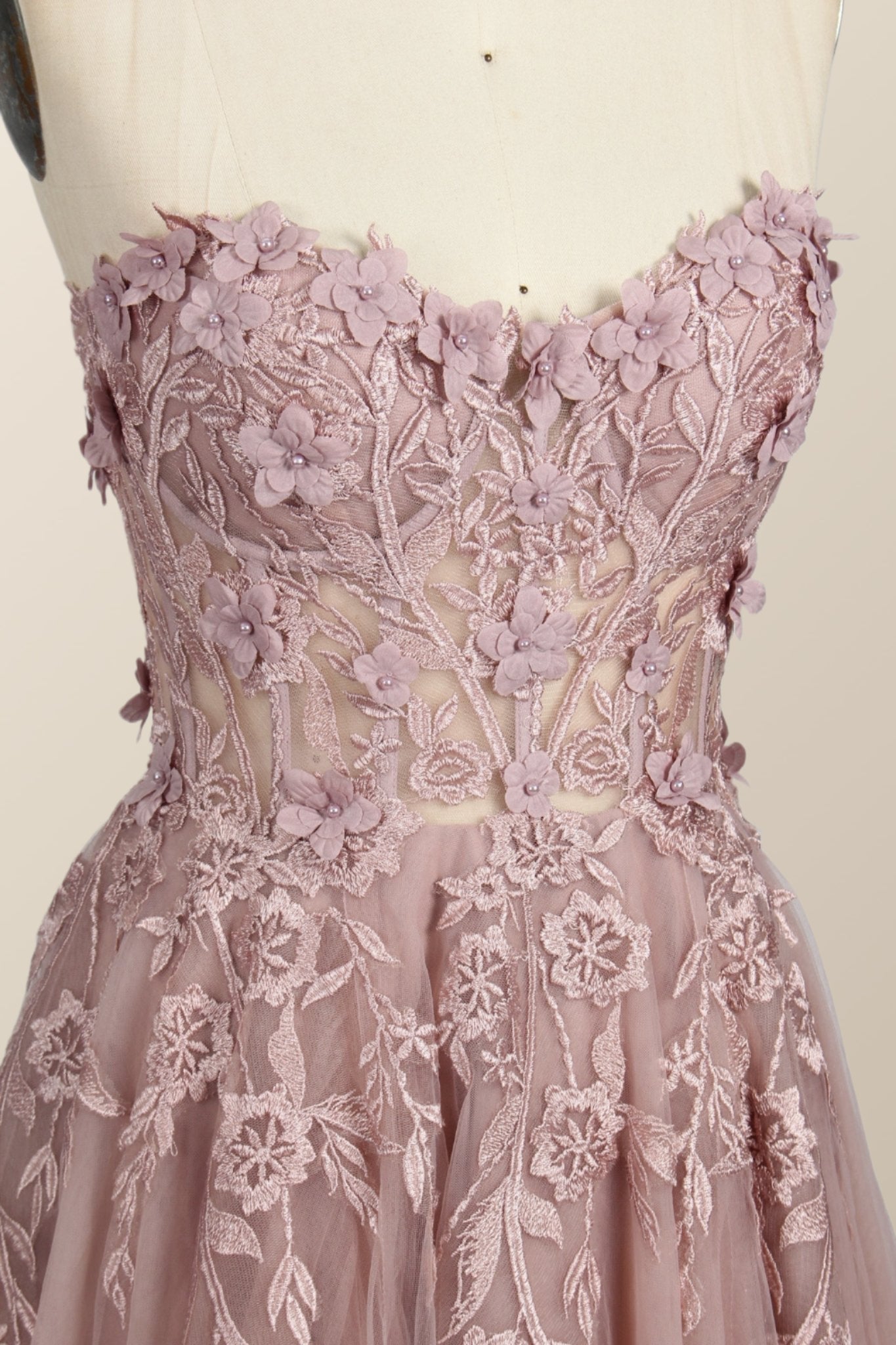 Light Blue Floral Embroidery Strapless A-line Formal Dress