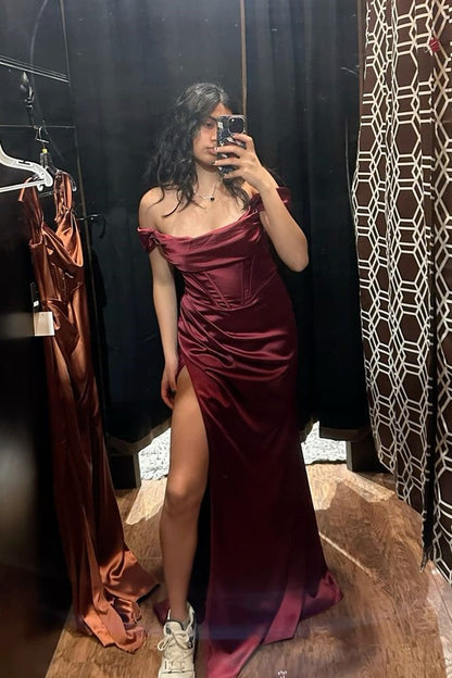 Off the Shoulder Blush Mermaid Long Party Dress with Slit