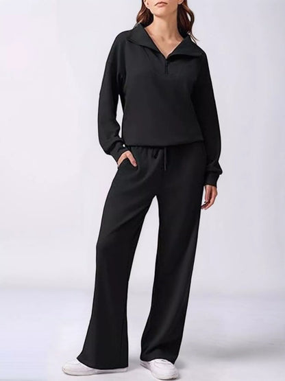 Hazel Blues® |  Relaxed Fit Quarter-Zip Top and Pants Set
