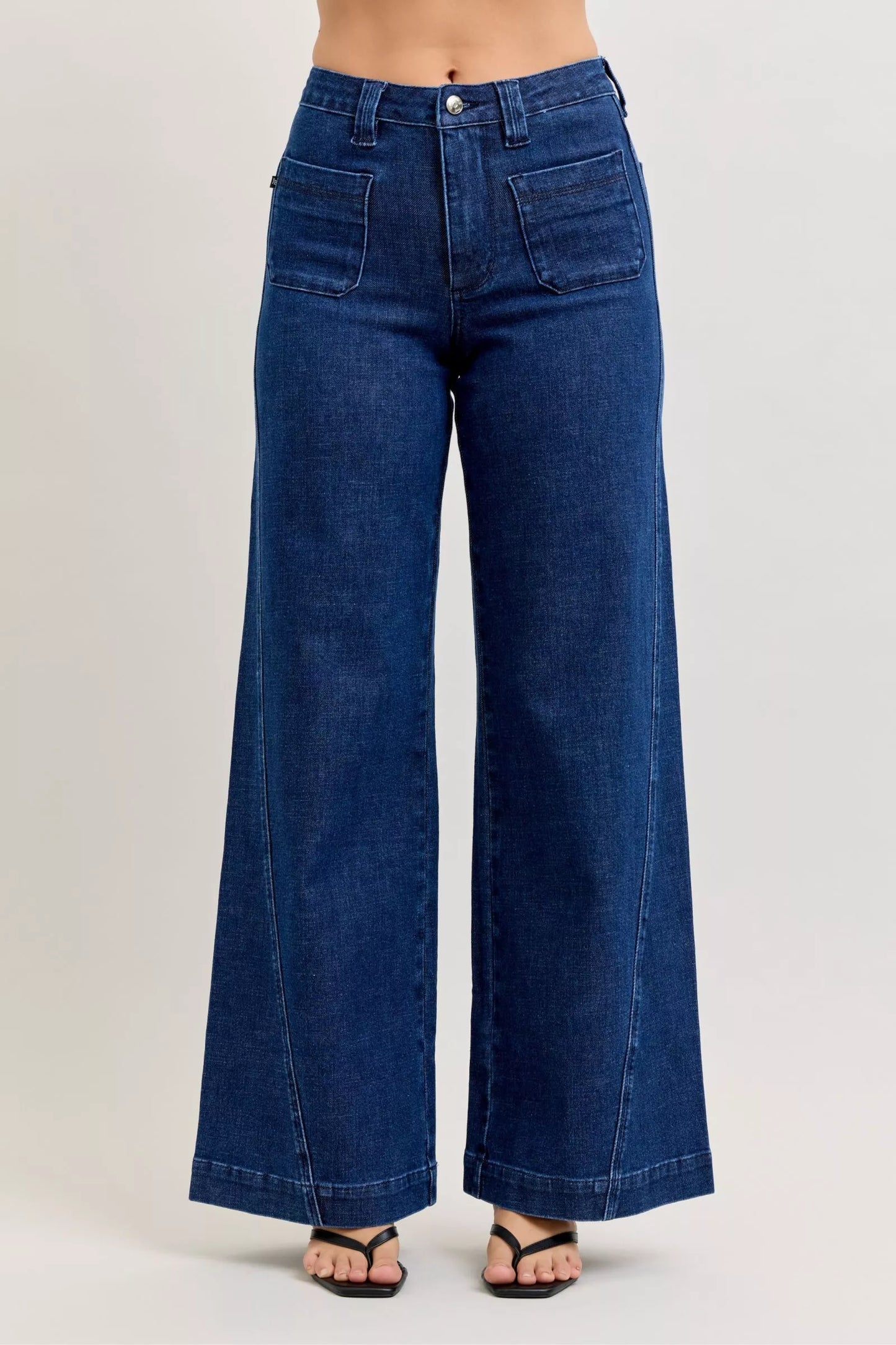 Hazel Blues® |  Judy Blue High-Waisted Retro Wide Jeans with Patch Pkts & Twisted Seams