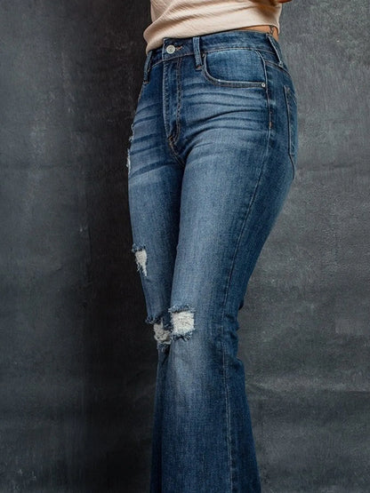 Hazel Blues® |  Distressed High-Waisted Flare Jeans